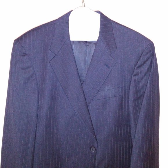 Hart Schaffner Marx Suit Mens 2 Piece 41R Black Pinstripe Long Sleeve Pleated Fr - Picture 3 of 16